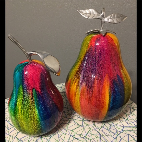 Other - Multi Color Ceramic Pears with Silver Stem/ Leaf